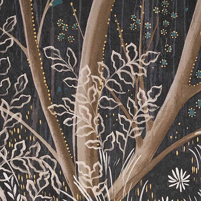 Schumacher BRINDILLE GOLDEN ACCENTED PANEL SET wallpaper, color CARBON, SKU 5010921